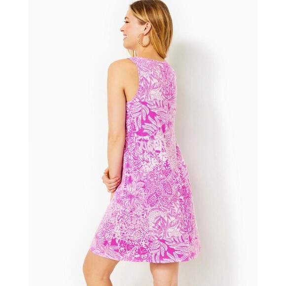Lilly Pulitzer Lela Henley Tank Dress Large Wild Fuchsia Swipe Right Sleeveless - Picture 3 of 8